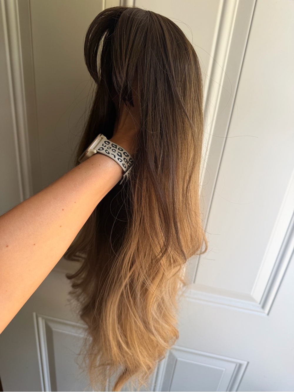 Dark Brown to Blonde Ombre synthetic wig - Natural Brown to Blonde